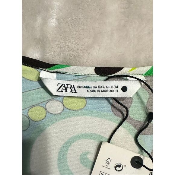 Brand New Zara Women’s Size 2XL XXL Green Retro Print Blouse Top Long Sleeve - Picture 3 of 7